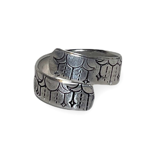 Handmade 8/9 stamped celestial boho‎ moon 
adjustable hypoallergenic wrap ring